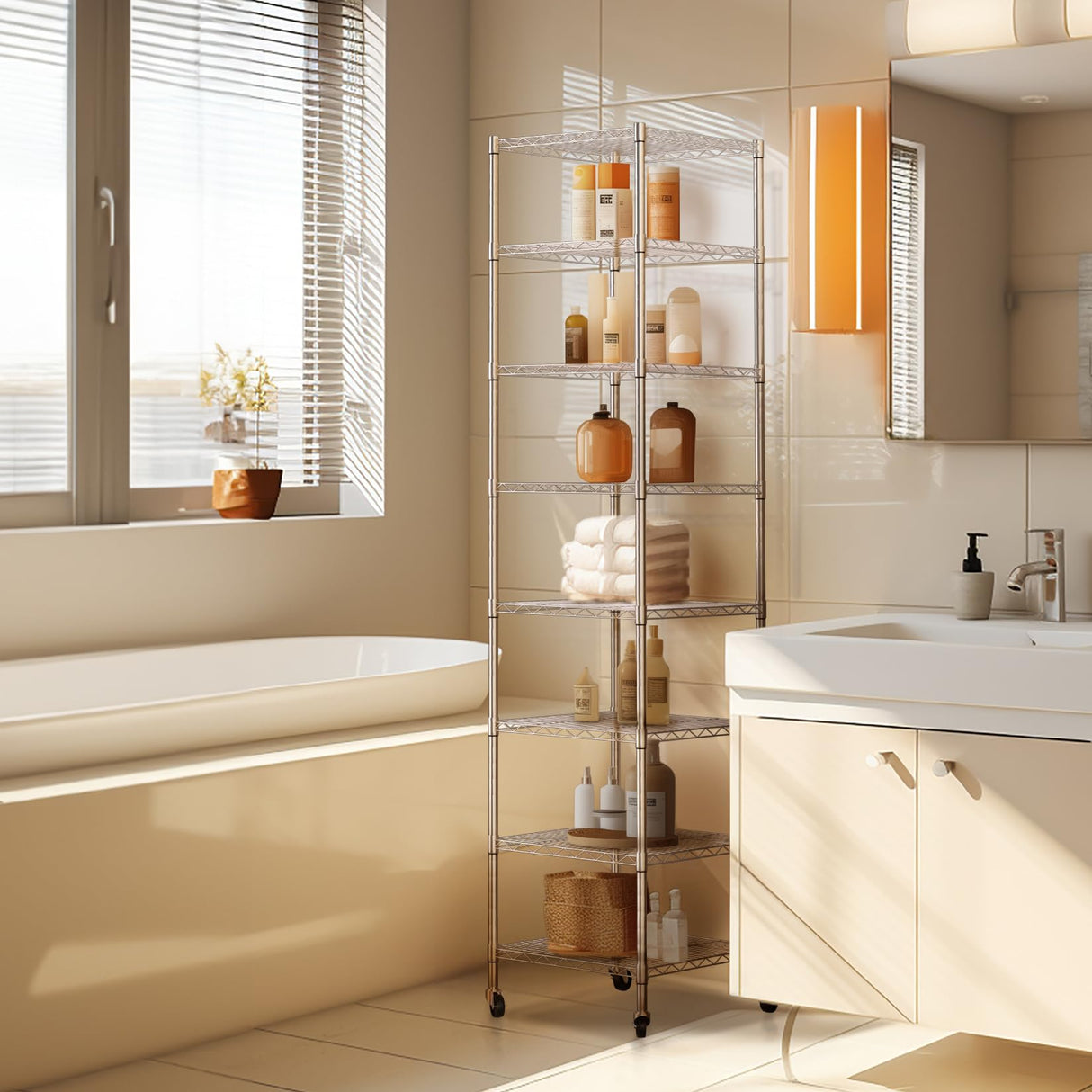 Finnhomy Heavy Duty 8 Tier Wire Shelving with Wheels 18x18x72.8-inches 8 Shelves Storage Rack Thicken Steel Tube, Pantry Shelves for Storage, Finnhomy