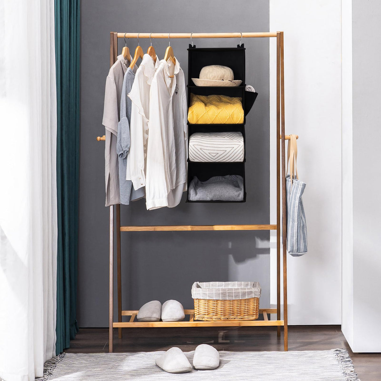 YOUDENOVA Hanging Closet Organizer, 4-Shelf Closet Hanging Storage Shelves, Black YOUDENOVA