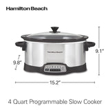 Hamilton Beach Programmable Slow Cooker with Flexible Easy Programming, 5 Cooking Times, Dishwasher-Safe Crock, Lid, 4 Quart, Silver Hamilton Beach