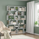 FOTOSOK S-Shaped 6-Tier White Bookcase - Modern Freestanding Display Shelf for Any Room FOTOSOK