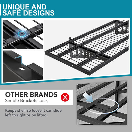 Dtrik 2-Pack 1.5×3.8ft Garage Wall Shelving, 18×45.6 inches Heavy Duty Wall Mounted Shelves, Garage Storage Shelf, 500 lbs Load Capacity, Black (Black, 2 Pcs 1.5 * 3.8 ft) Dtrik