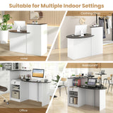 GOFLAME Reception Desk with Lockable Drawer & Adjustable Shelf, Front Counter with Oval Tabletop, Retail Register Stand, Office Computer Desk for Hotel, Black + White GOFLAME