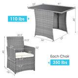 Tangkula 3 Pieces Patio Dining Set, Patiojoy Space-Saving PE Rattan Bistro Set with Tempered Glass Top Table and Cushioned Chairs, Outdoor Conversation Set for Garden, Backyard, Poolside, Porch Tangkula