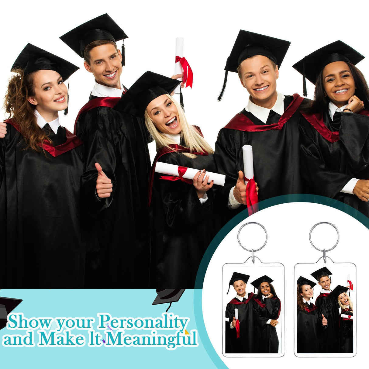 Wonderjune 25 Pcs Sublimation Keychain Blanks Acrylic Photo Insert Blank Keychain Fall Thanksgiving Christmas DIY Crafts Gifts Wonderjune