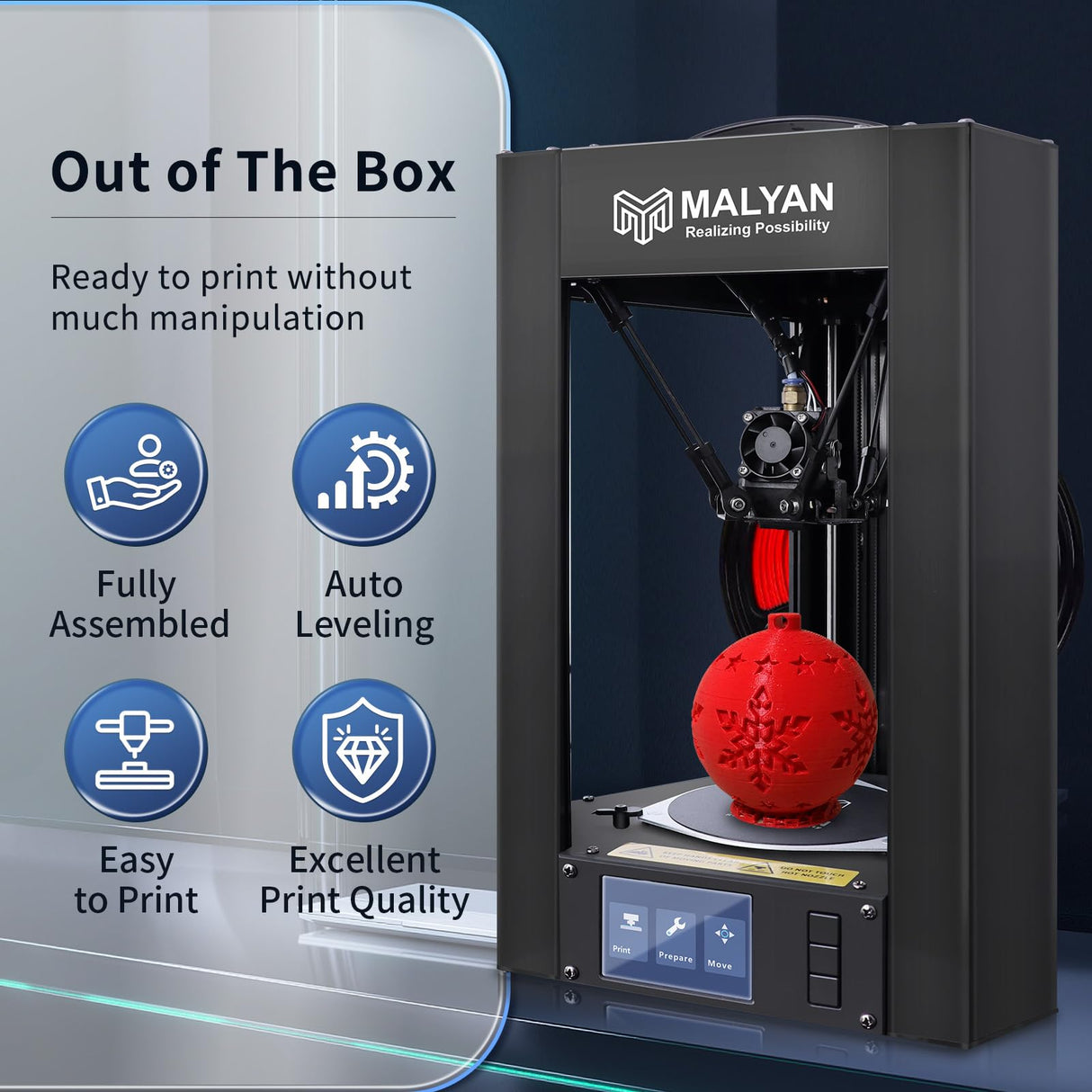 MALYAN Mini Delta 3D Printer M300 - Fully Assembled FDM 3D Printers for Kids and Beginners, Free Sample PLA Filament and MicroSD Card Preloaded with Printable 3D Models, Printing Size 110x110 mm MALYAN