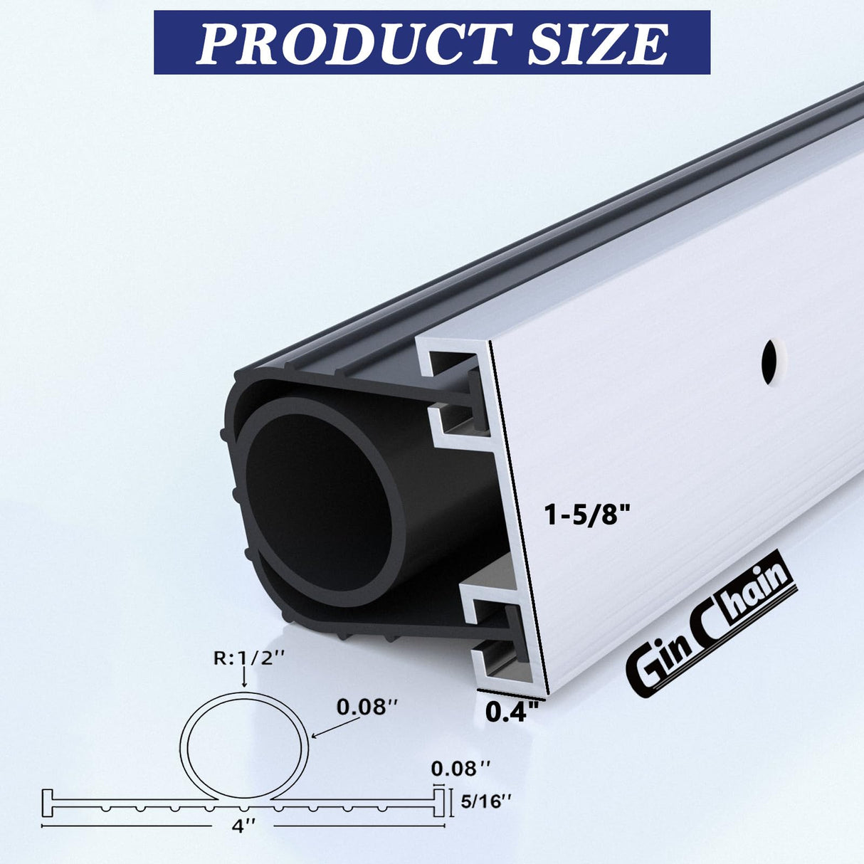 Ginchain U+O Ring Seals for Garage Doors, Universal Bottom Seals Rubber with Aluminum Track Retainer, Combination Weather Stripping Kit (16.5ft) Ginchain