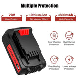 2Pack 20 Volt 3800mAh Replacement for Black and Decker 20V Battery Lithium MAX LBXR20 LB20 LBX20 Bonacell