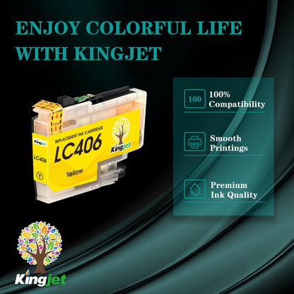 Kingjet Compatible LC406 Ink Cartridges for Brother MFC-J4335DW Printer Replacement for Brother LC406 Ink Cartridges LC406XL LC 406 XL Work for MFC-J4345DW MFC-J4535DW MFC-J5855DW Printer,4 Pack