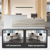 Anzhap L-Shaped Reception Desk with Counter, Modern Front Desk Checkout Counter with Drawer, Storage Cabinet, Keyboard Tray for Office, Salon, Lobby (Oak + Warm White/Right, 110" L*24" W*41" H) Anzhap