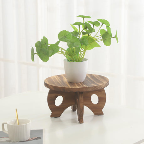 VZODESR Plant Stand Indoor Wooden Plant Stool Round Stand Risers for Decor Plant Pedestal Stand Farmhouse Rustic Decorative Display Flower Holder Pedestal Board Brown VZODESR