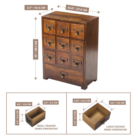 Card Catalog Traditional Solid Wood Small Chinese Medicine Small Curio Cabinet l Vintage Retro Look Tea Storage Organizer Apothecary Drawer Dresser l Primo Supply