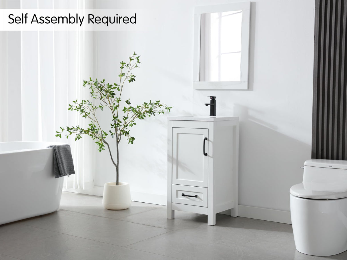 LUCKWIND 18" Bathroom Vanity with Sink Combo, Modern Bathroom Storage Painted Cabinet with Undercounter Ceramic Sink, Faucet and Drawers, White LUCKWIND