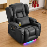 IPKIG Power Recliner Chair with Massage and Heat, Electric Recliner for Living Room, Home Theater, Bedroom, with LED Lights, USB Charger, Cup Holders, Side Pockets & Lumbar Pillow (1, Black) IPKIG