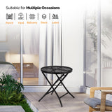 VINGLI Outdoor Folding Side Table with Chic Hollow Pattern and Durable, Rust-Resistant Black-Coated Iron Patio Bistro Table Suitable for Indoor & Outdoor Porch, Deck, Balcony and Pool VINGLI