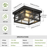 Asnxcju Modern Outdoor Ceiling Light Fixtures, 2-Light Black Flush Mount Light Fixtures with Clear Glass Shade, Farmhouse Square Ceiling Lighting for Porch Bathroom Kitchen (Bulbs Not Included) Asnxcju