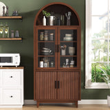 FiveWillowise 71" Tall Arched Cabinet with Glass Doors, Fluted Pantry Cabinet with Solid Wood Legs, Modern Accent Furniture for Living Room, Kitchen, Dining Room, Entryway, Walnut FiveWillowise