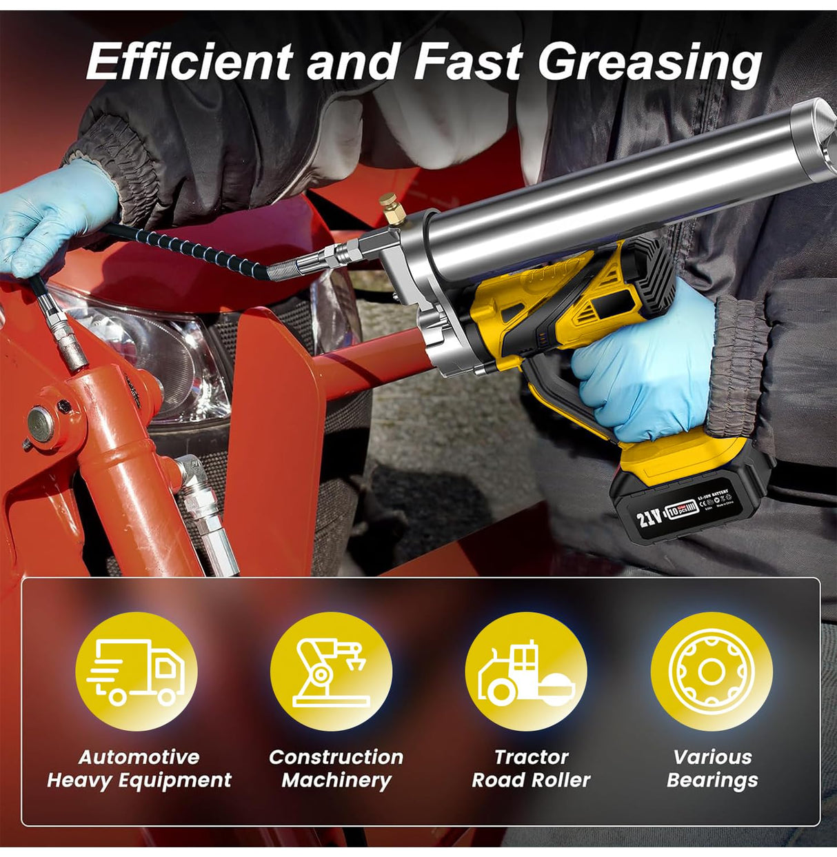 NAOKEV Lithium Battery Grease Gun Cordless Suitable for Dewalt 20V Max Battery (NO Battery) with 18” Spring Flex Hose, 10000 PSI High Pressure Quick Release Grease (for DeWalt Battery) NAOKEV