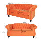 RARZOE Traditional Chesterfield Loveseat Sofa, Modern Vintage Chesterfield Button Tufted Velvet Couch with Nailhead Trim Scrolled Arms for Living Room Bedroom Office(Orange) RARZOE
