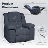 Softa 360° Swivel Rocker Recliner with Massage & Heat for Adults, Manual Rocking Chair with USB Port & Side Pocket, Swivel Glider Recliner for Living Room Apartment Small Spaces (Blue Gray) Softa