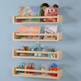 DUICIRX Nursery Room Shelves Set of 4, Wood Floating Book Shelves for Kids Room, Baby Book Shelf for Nursery, Kitchen Spice Rack (Natural Wood) DUICIRX
