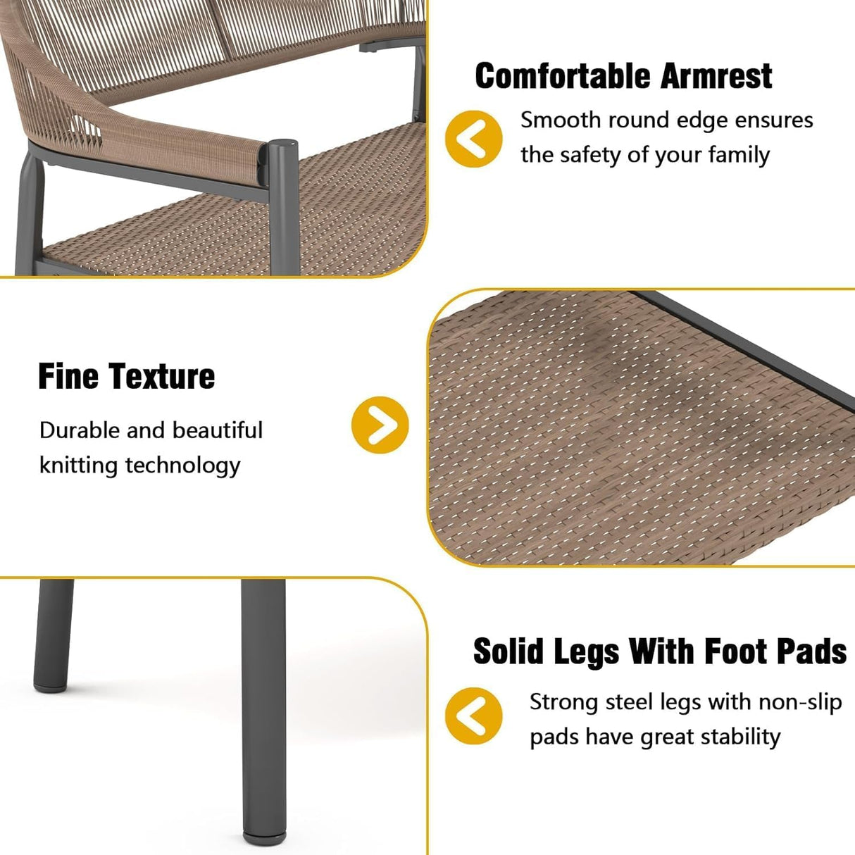 OPENAIRCOMFORT Outdoor Loveseat Bench,46.8 Inches Wicker Frame Patio Bench, All Weather Outdoor Bench with Rattan Backrest Armrests and Metal Legs for Lawn, Front Porch, Park, Yard OPENAIRCOMFORT