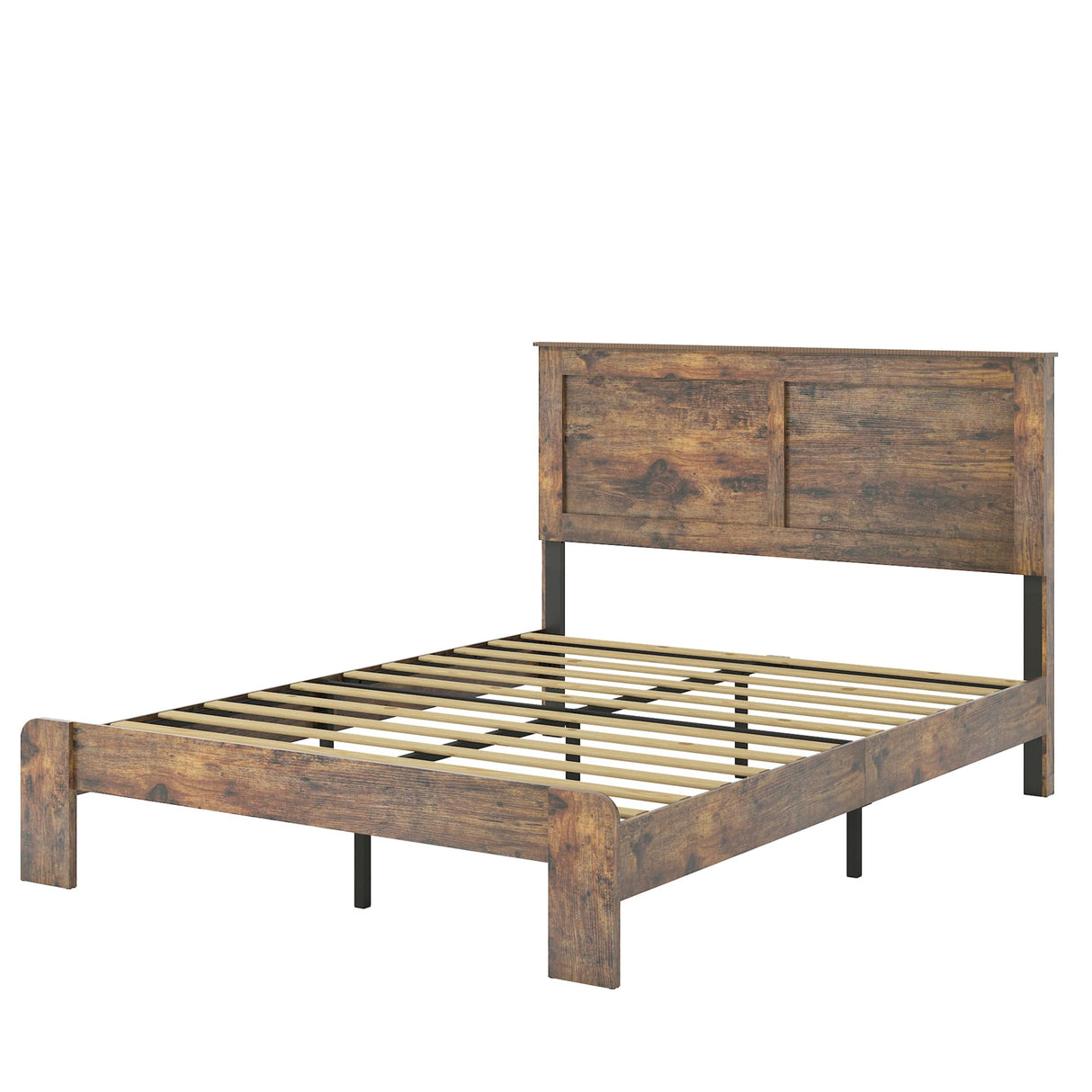 GJQN Full Size Bed Frame with Headboard, Rustic Wood Platform Bed Frame with 12 Wooden Slats Support, No Box Spring Needed, Noise Free (Dark Brown, Full) GJQN