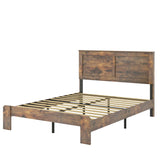 GJQN Full Size Bed Frame with Headboard, Rustic Wood Platform Bed Frame with 12 Wooden Slats Support, No Box Spring Needed, Noise Free (Dark Brown, Full) GJQN