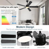 FUMLTP 52 inch Modern Ceiling Fans with Lights APP/Remote Control, Low Profile Reversible 6 Speeds Ceiling Fan Light for Indoor/Outdoor Patio Bedroom Living Room,Black FUMLTP