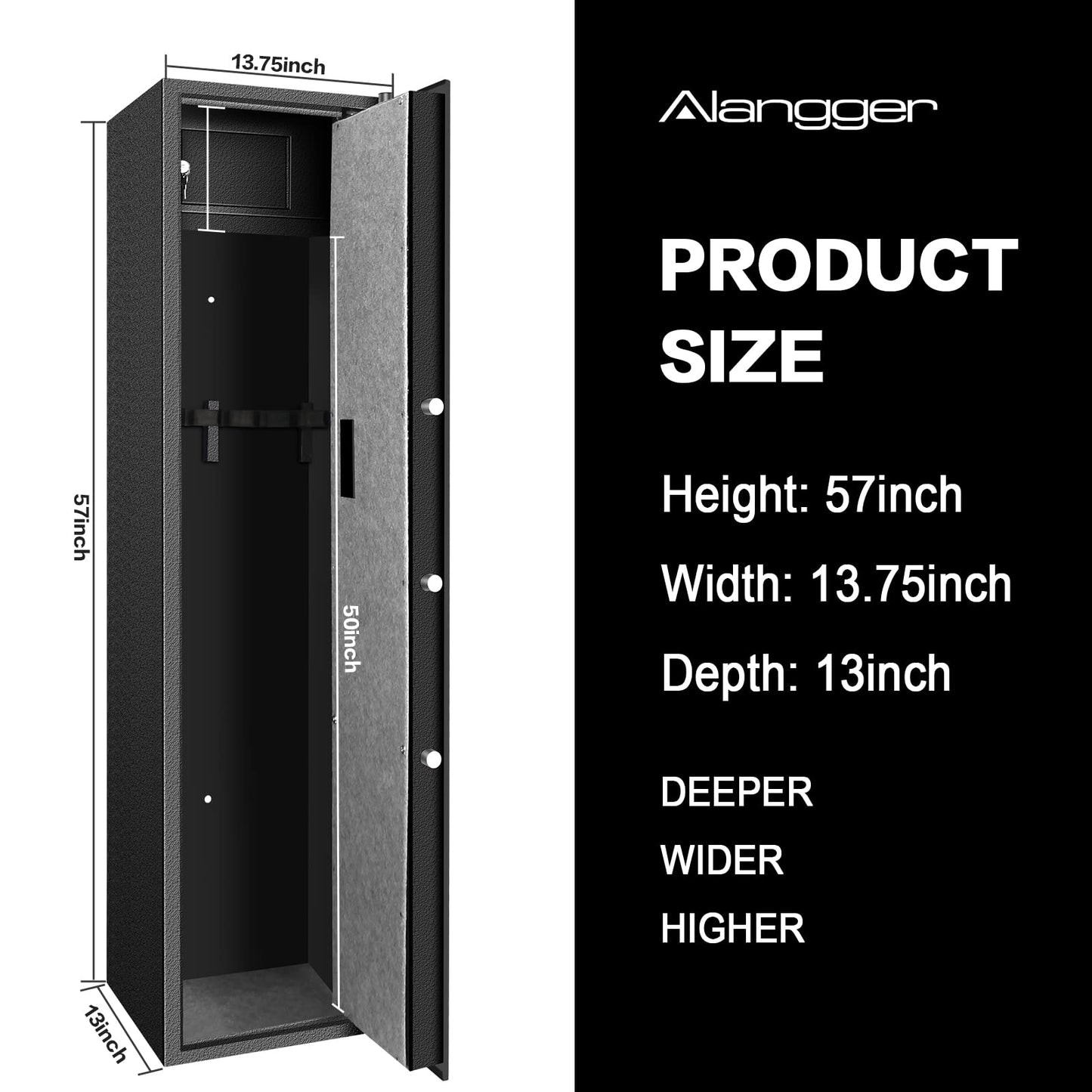 Langger V Biometric Rifle Gun Safe,Quick Access 5-Gun Large Improved Fingerprint Shotgun Security Cabinet for Rifle Shotgun w/o Scopes with Pistol Lock Box,Removable Storage Shelf (New Biometric Safe)