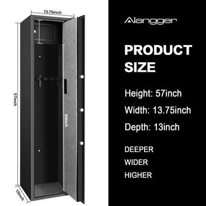 Langger V Biometric Rifle Gun Safe,Quick Access 5-Gun Large Improved Fingerprint Shotgun Security Cabinet for Rifle Shotgun w/o Scopes with Pistol Lock Box,Removable Storage Shelf (New Biometric Safe)