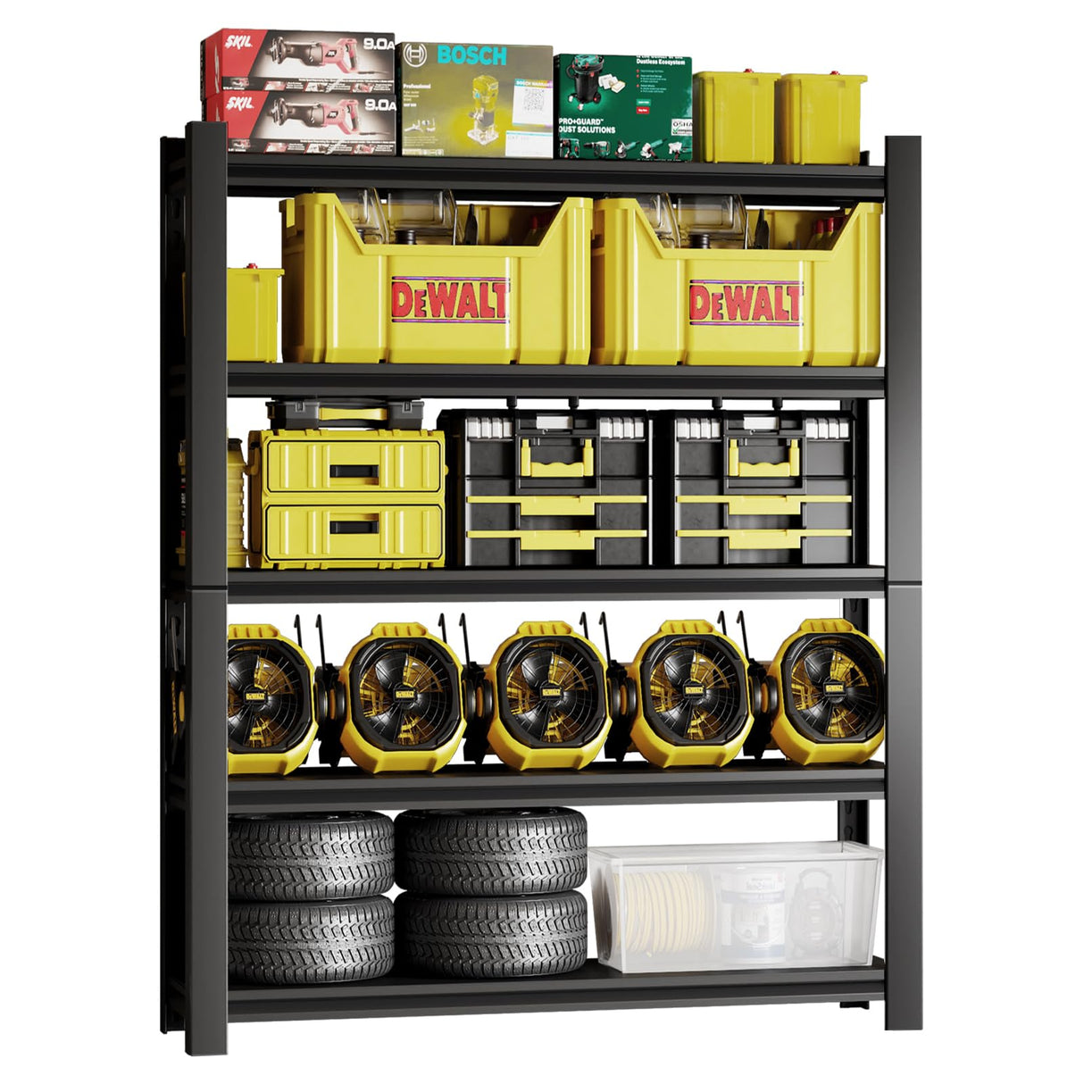 72" H Adjustable Garage Shelving 2500LBS Storage Shelves 5-Tier Heavy Duty Metal Shelves Organization Utility Industrial Shelves Rack for Garage Warehouse Pantry Basement,Black (19.6" D×59" W×72" H) Guomao