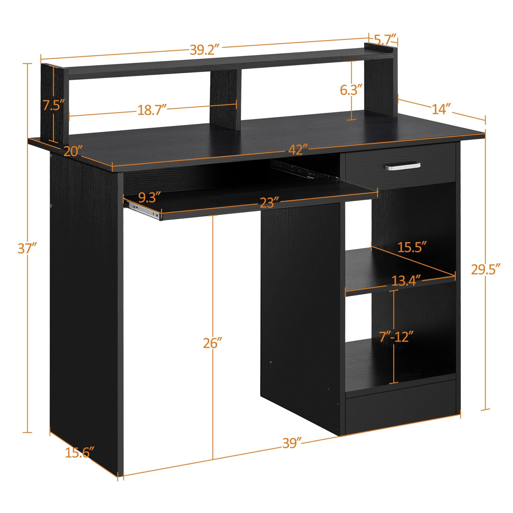 Yaheetech Home Office Wood Computer Desk with Drawers and Pull-Out Keyboard Tray, Study Writing Desk PC Laptop Table with Hutch and Storage Shelves, Modern Workstation, Black - WoodArtSupply