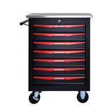 7 Drawers Rolling Tool Chest, Tool Storage Cabinet with Wheels Rolling Tool Cart with 7 Drawers, Rolling Tool Box Organizer, Metal Tool Cart for Garage Workshop Black and Red, Stainless Steel Top CHD