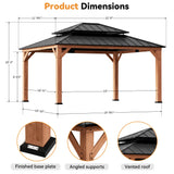 Modern Shade Rosewood Wood Gazebo 12' x 16', Cedar Framed Wood Grill Gazebo with Double Galvanized Steel Roof, Permanent Hardtop Wooden Pavilion with Sturdy Hooks for Garden, Backyard, Patio, and Deck Modern Shade Outdoor Living Spaces