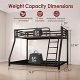 AUEYTVR Metal Twin Over Full Size Bunk Bed for Adults & Kids,Twin Over Full Bunk Beds, Low Profile Bunkbeds with Length Guardrail and Ladder, No Box Spring Needed,Space Saving,Black AUEYTVR