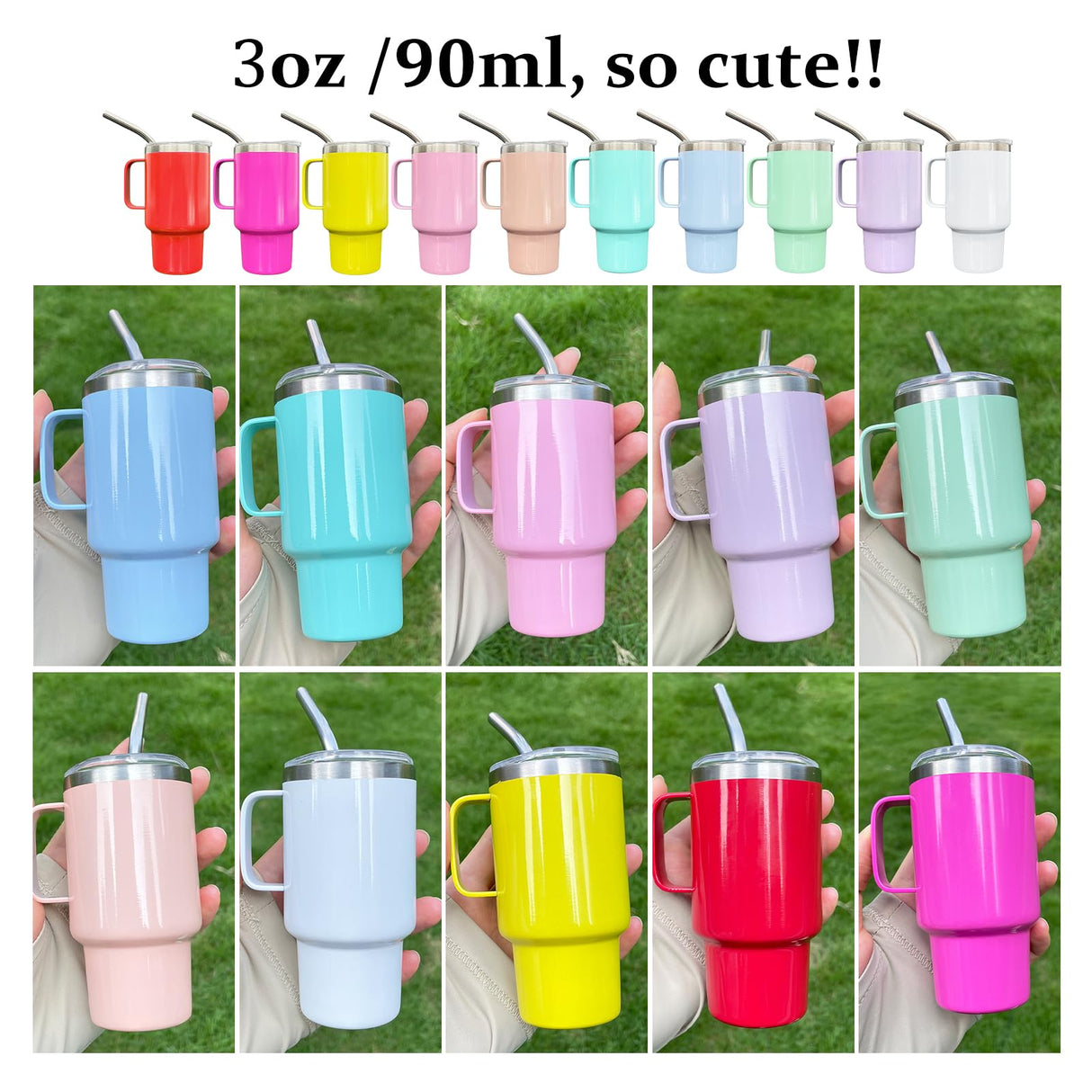 FunTrans 3oz Mini Tumbler Shot Glass with Straw and Lid, 10 Pack Stainless Steel Sublimation Shot Glasses with Handle for Wedding Party Whiskey Cocktail Bar FunTrans