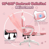 Dowinx Gaming Chair Cute with Cat Ears and Massage Lumbar Support, Ergonomic Computer Chair for Girl with Footrest and Headrest, Comfortable Reclining Game Chair 290lbs for Adult, Teen, Pink Dowinx