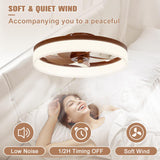 VOLISUN Farmhouse Ceiling Fans with Lights and Remote, 19.7in Low Profile Ceiling Fan Flush Mount, 3000K-6500K Dimmable Bladeless LED Fan Light, Fandelier Ceiling Fans with Lights for Bedroom(Walnut) VOLISUN
