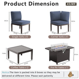 ASJMR Patio Furniture Set,15 Pieces Modern Outdoor Conversation Set w/43in Gas Fire Pit Table, Outdoor Metal Sectional Sofa with 55000 BTU Propane Fire Pit ASJMR