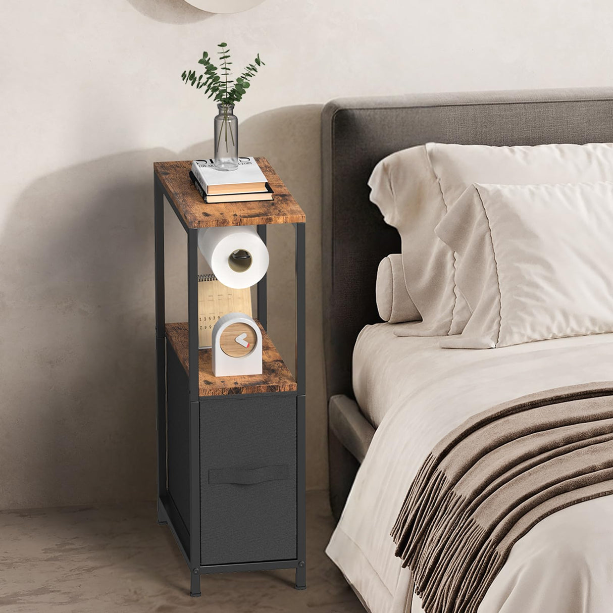 NOVIMANGO Toilet Paper Holder Stand with Drawer, Free Standing Toilet Paper Holder, Standing Small Bathroom Storage Cabinet, Slim Toilet Storage Cabinet for Small Space NOVIMANGO