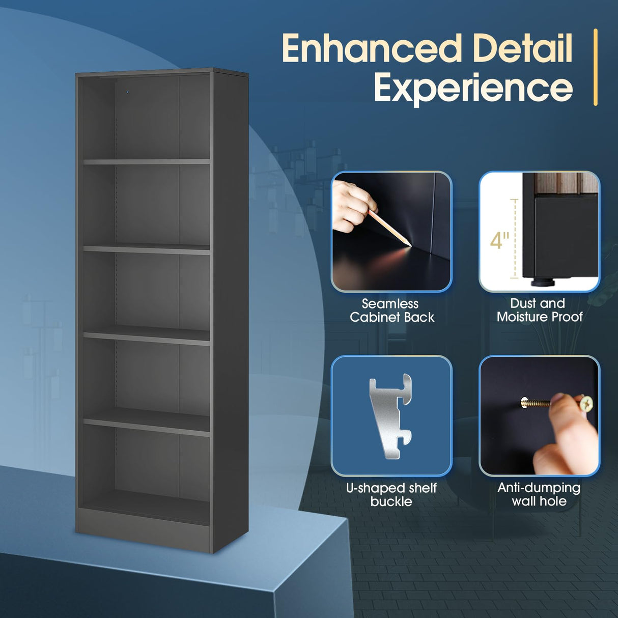 IRONMIX Metal Open Bookcase, 5-Tier Bookshelf with Adjustable Shelves, Black Bookshelf for Small Places, 70" 87 Tall Book Shelf, Curio Cabint Display Case for Home Office, Library, Living Room IRONMIX