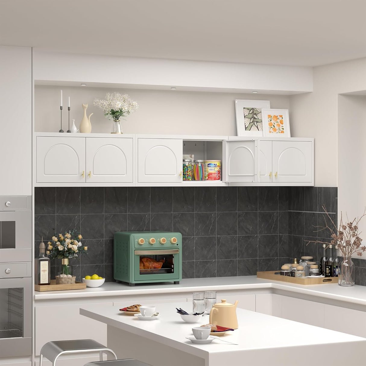 Metal Storage Cabinet with 2 Doors, 48" H White Sideboard Cabinet, Small Kitchen Pantry with Adjustable Shelf, Coffee Bar Cabinets, Storage Cabinets for Kitchen, Pantry, Living Room, Office MetalMax