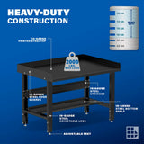 Borroughs 48" Adjustable Workbench, Steel Heavy-Duty Workstation with Bottom Shelf & Edge Guards, 2000 LB Capacity Worktable for Workshop, Garage, School, Office, Home, 48" W x 28" D Borroughs