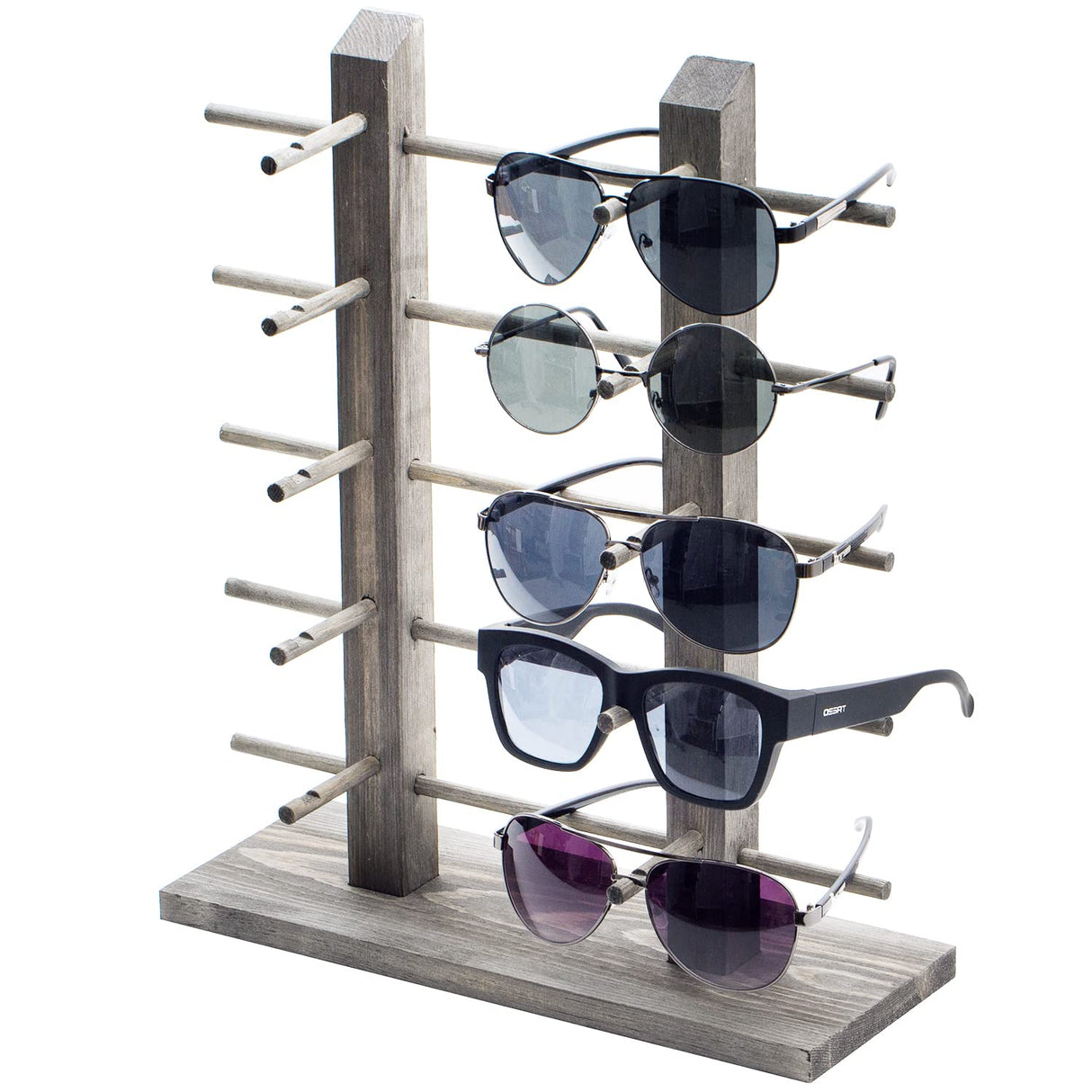 MyGift Sunglasses Display Stand, Vintage Gray Wood Tabletop Eyeglass Storage Rack, Holds up to 10 Pairs of Eyewear MyGift