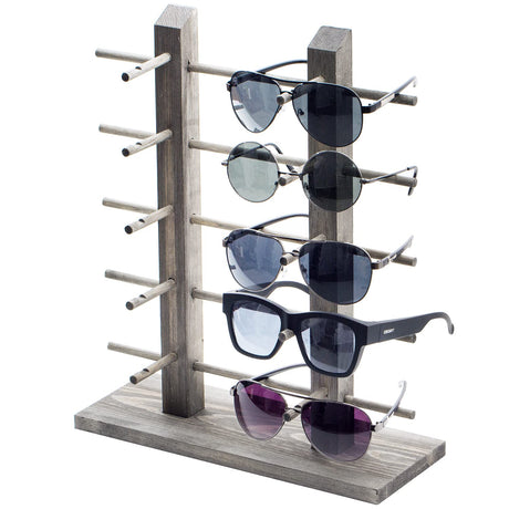 MyGift Sunglasses Display Stand, Vintage Gray Wood Tabletop Eyeglass Storage Rack, Holds up to 10 Pairs of Eyewear MyGift