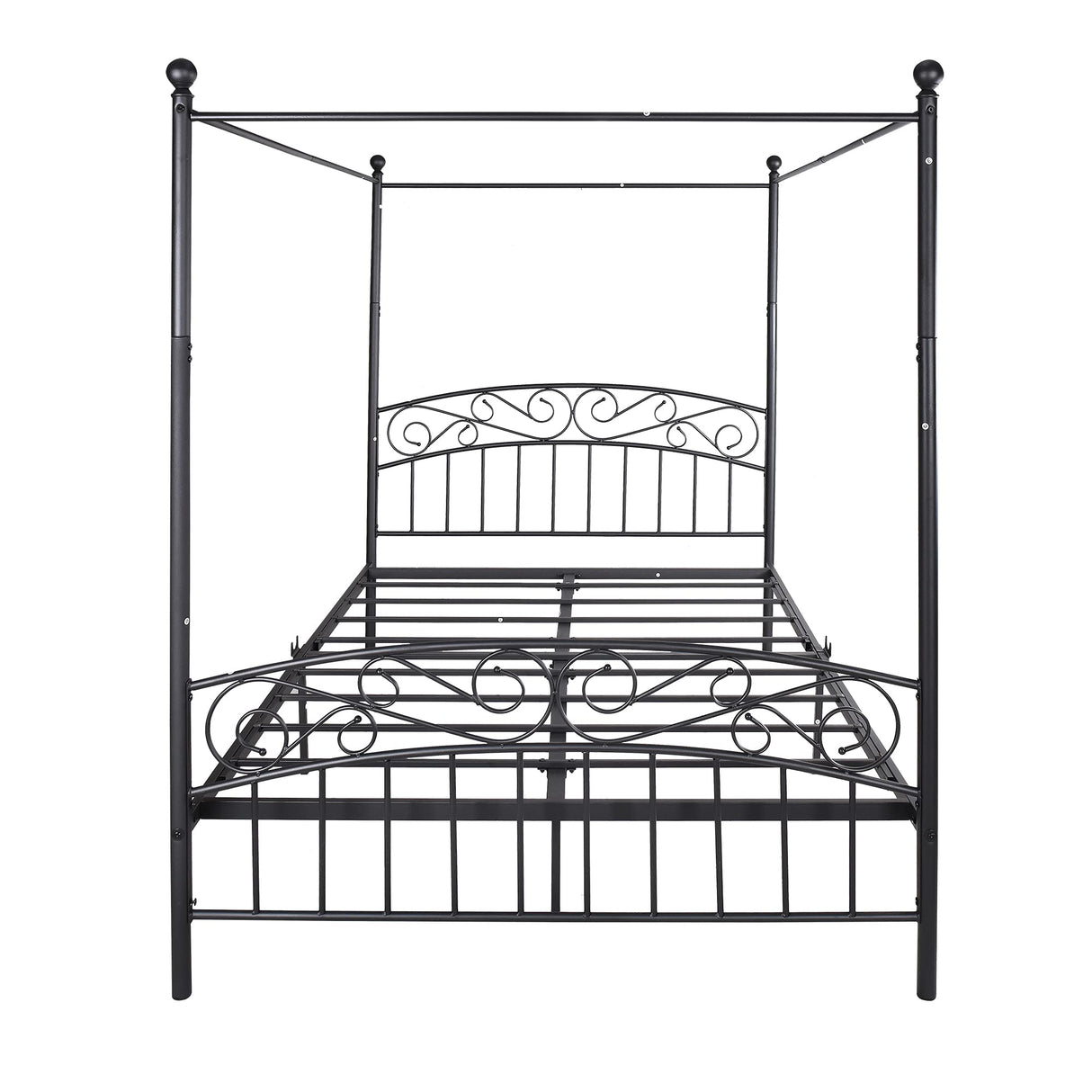 PacknWood Acosure Queen Size Metal Canopy Bed Frame with Headboard and Footboard,Bedroom Platform Bed w/Slat Support & No Box Spring Required,for Adult Kid Boy Girl Teen,Black Acosure