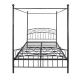 PacknWood Acosure Queen Size Metal Canopy Bed Frame with Headboard and Footboard,Bedroom Platform Bed w/Slat Support & No Box Spring Required,for Adult Kid Boy Girl Teen,Black Acosure