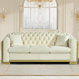Nolohoo Luxury Velvet Chesterfield Sofa for Living Room, Comfy Mid Century Modern Victorian Couch Curved 3 Seater Deep Seat Couches Tufted Sofas with Gold Legs for Apartment, Cream White Nolohoo