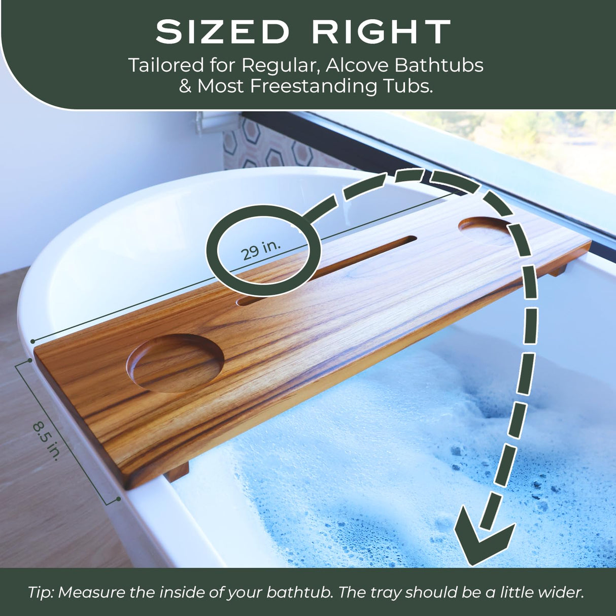 Fjord Teak Bathtub Tray - Towel & Gift Box Bundle - Sustainable Minimalist Wood Bath Tray for Tub - Fits Standard Bathtubs - Relaxing Bathtub Accessories Holder - Bath Caddy 29x8.5 in. Alma Japandi