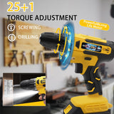 DEVONIC Cordless Drill Set,21V Electric Drill with 1 Lithium Battery and Charger,3/8"Keyless Chuck,25+1 Torque Setting and 28pcs Drill Screwdriver Bits XGOLD